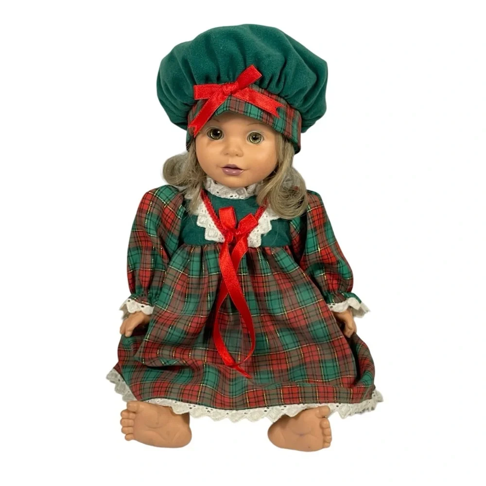 Baby So Beautiful 1995 Blonde Hair Green/Hazel Eyes Plaid Tartan Dress Doll 14”